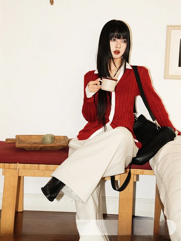 

Весенняя новинка: вязаный кардиган с дизайнерским узором, имитация двухслойности, мягкий, из смесовой ткани (полиэстер, нейлон, шерсть), с длинными рукавами.