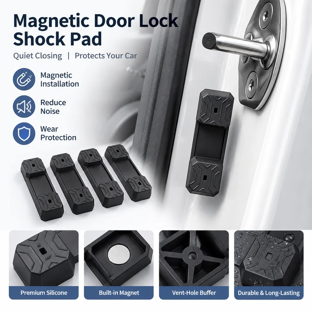 4pcs Silicone Magnetic Car Door Shock Absorber Shock Absorbing Sound Deadening Door Lock Buffer Pad Universal Anti-Vibration