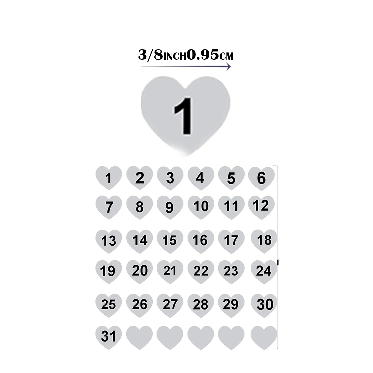 0.375inch Silver Metal Date Point Planner Stickers Silver Number Monthly Color Code Label  To Do Calendar 504pcs