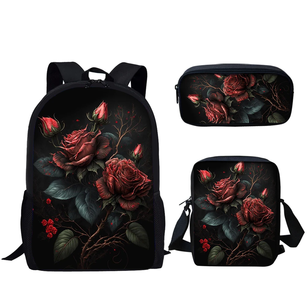 

Belidome 3Set School Bags for Teen Girls Gothic Rose Print Casual Women Backpack Bookbag for College Student Mochila Infantil