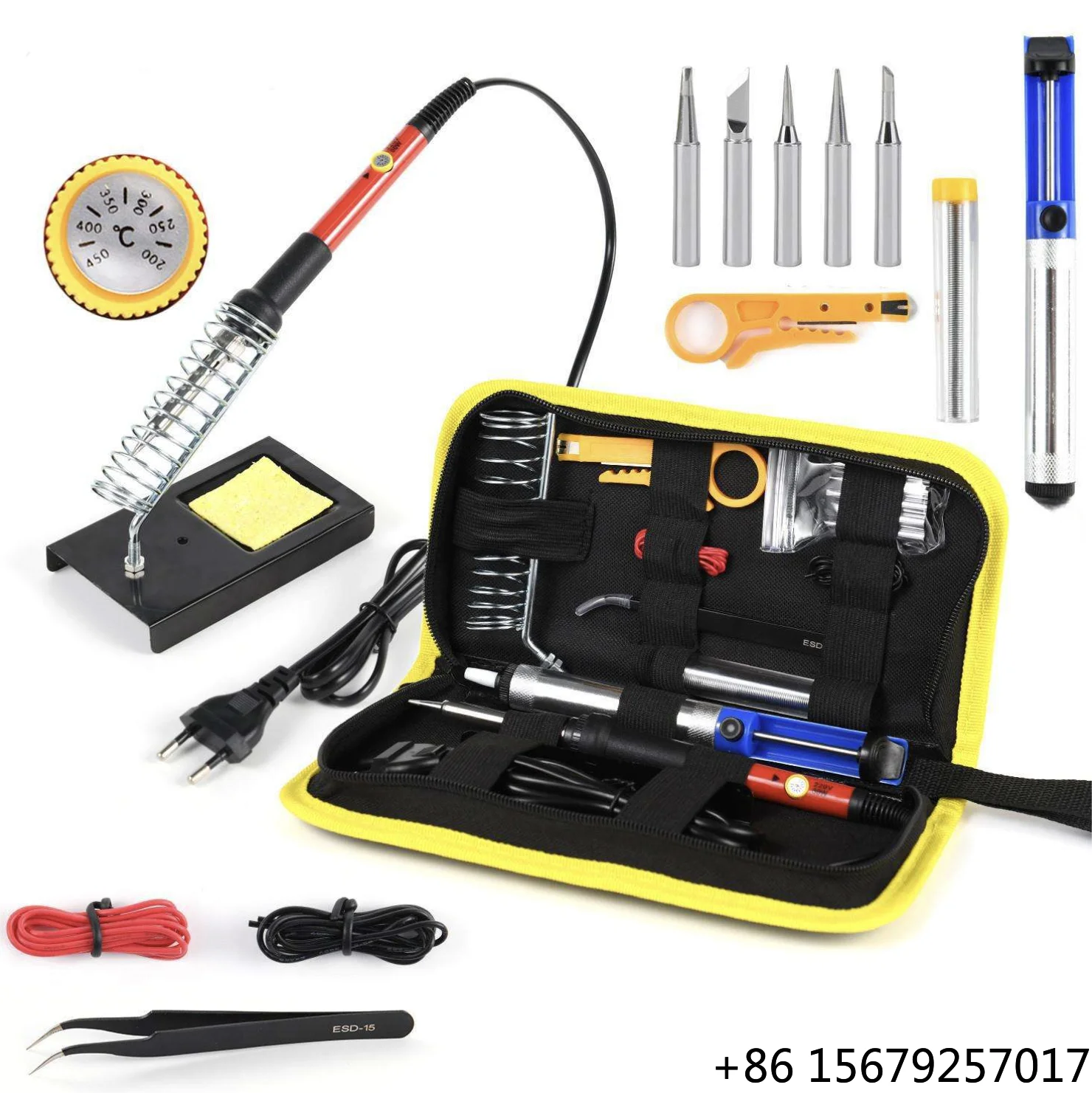 Lanceforce 60W Adjustable Temperature 200-400C Pencil Grip Electric Soldering Iron 15 Piece Welding Kit 908 Iron Repair Tool