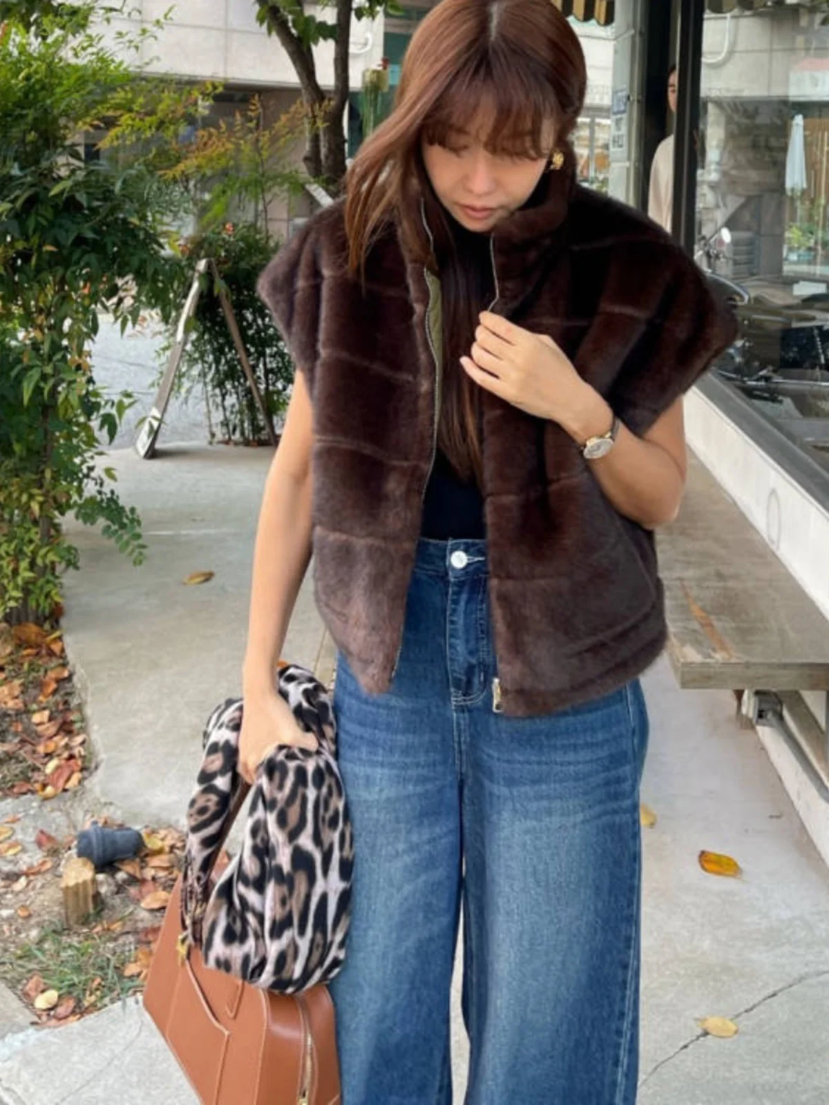 양면 착용 가능 여성용 동대문 스타일 퍼 베스트 따뜻한 두꺼운 지퍼 잠금 코듀로이 한국 출퇴근용