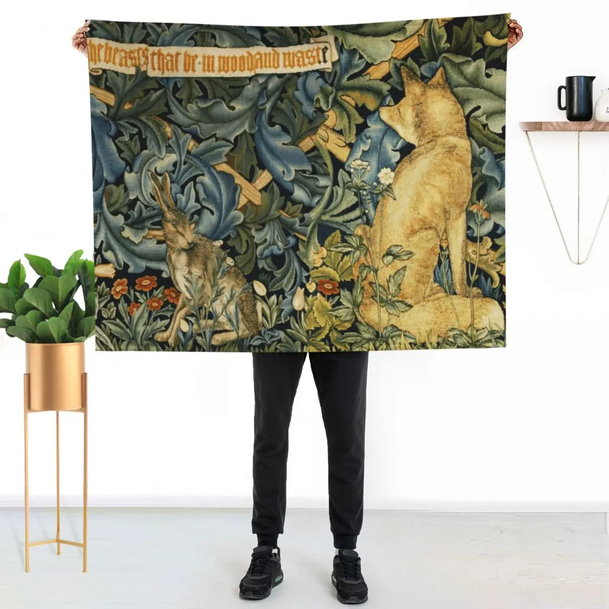 GREENERY, FOREST ANIMALS ,FOX AND HARE Blue Green Floral Throw Blanket Thins Luxury St warm for winter Cute Blankets