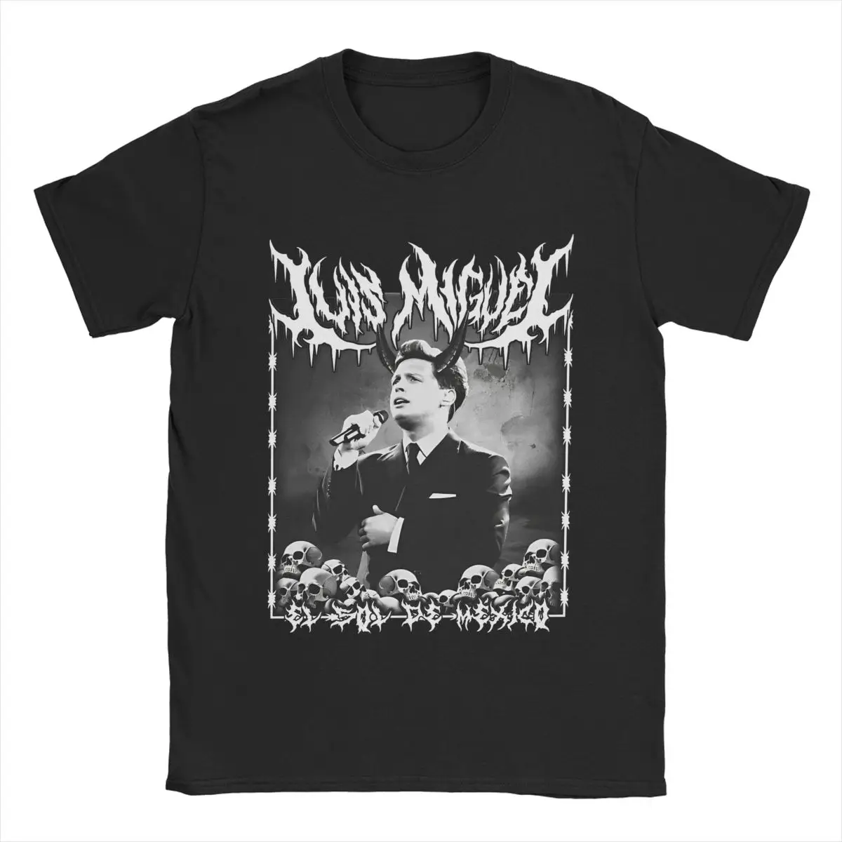 Luis Miguel El Sol De Mexico Metal Dark T Shirt for Men Cotton Creative T-Shirt O Neck Tees Short Sleeve Clothing Summer