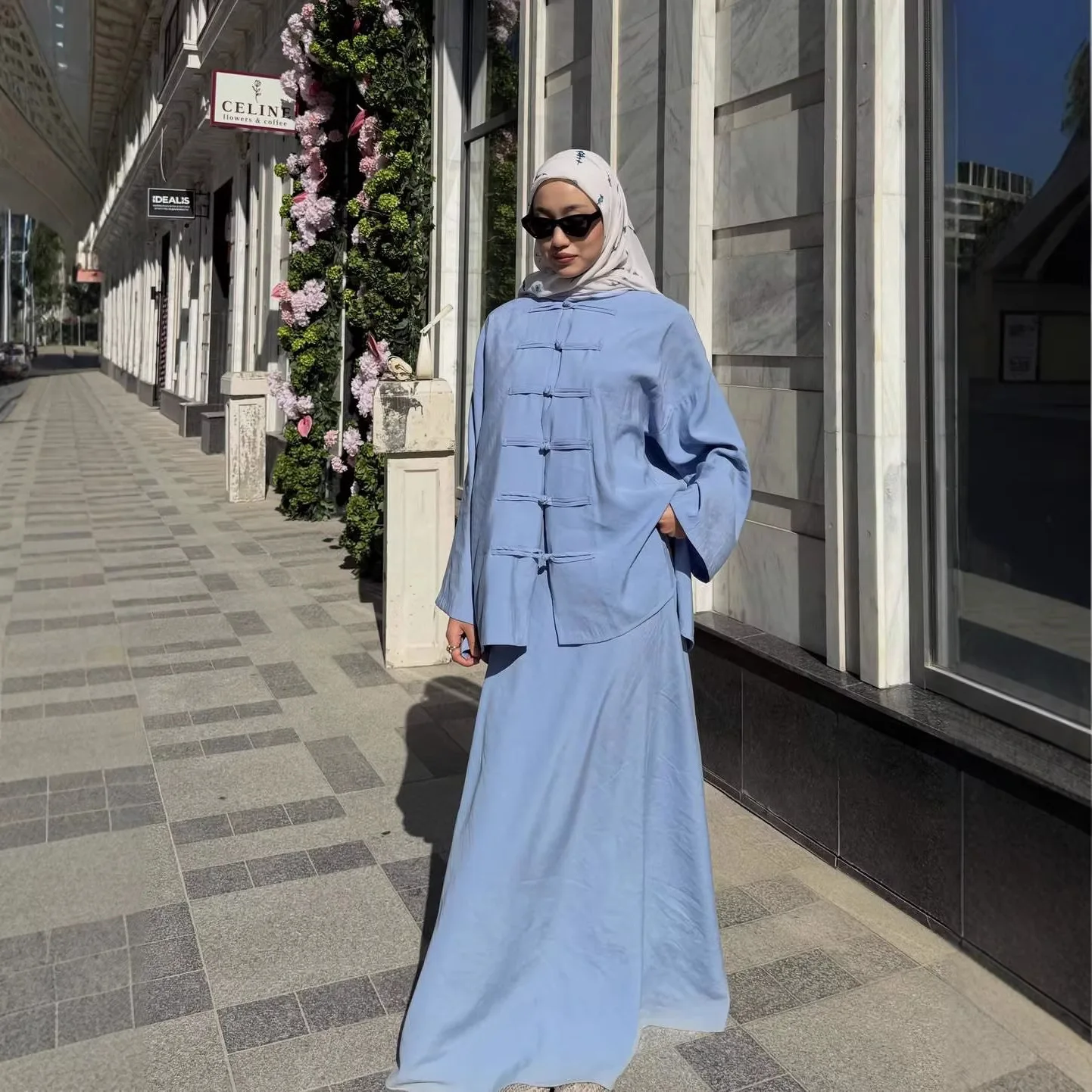 Muslimisches Hosenanzug-Set für Damen: Hemd und Rock, 2-teilig, einreihiges Oberteil, Ramadan, Marokko, Dubai, Islam, Freizeit-Ensemble, Arabische Outfits