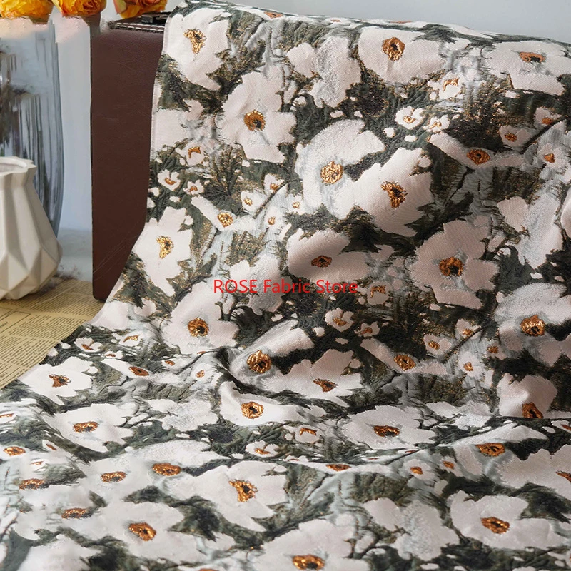 1 Meter Ink Style Flower Yarn Dyed Jacquard Fabric Women's Spring Autumn Simple Elegant Dress Bag Decorative Sewing Fabric