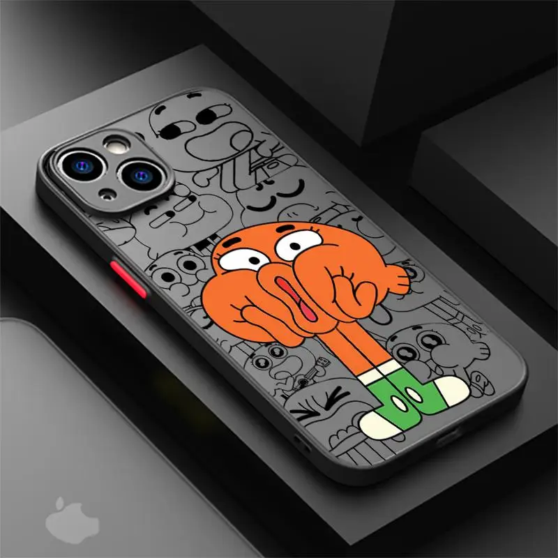 Cute Darwin-Gumball-Richard Watterson Matte Phone Case For iPhone 15 14 11 Pro Max 13 12 Mini XR X SE 7 8 6 6S Plus Translucent