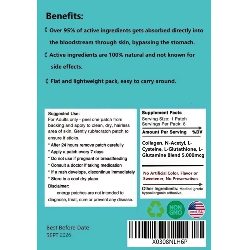 Glutathione Plus Topical Patch - Collagen Blend Support Skin Health