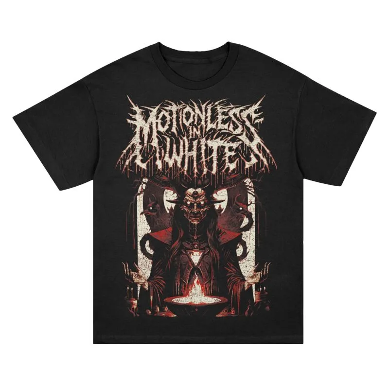 Motionless in White Demon Priest Tee, Metal T-Shirt with Dark Occult Art & Band Logo Print, Metal Fan Merch