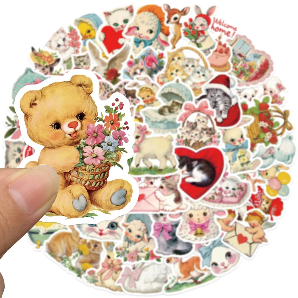 

10/30/50pcs Cartoon Vintage Animals Clipart Stickers Cute Creative Graffiti Decals Notebook Luggage Phone Sticker for Kids Toy