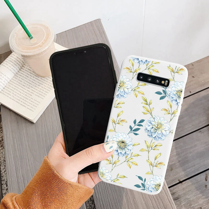 Vintage Flowers Leaves Plant Rose Phone Cases For Samsung Galaxy S10 + Plus S10e Shockproof Fundas Silicone Protective TPU Cover