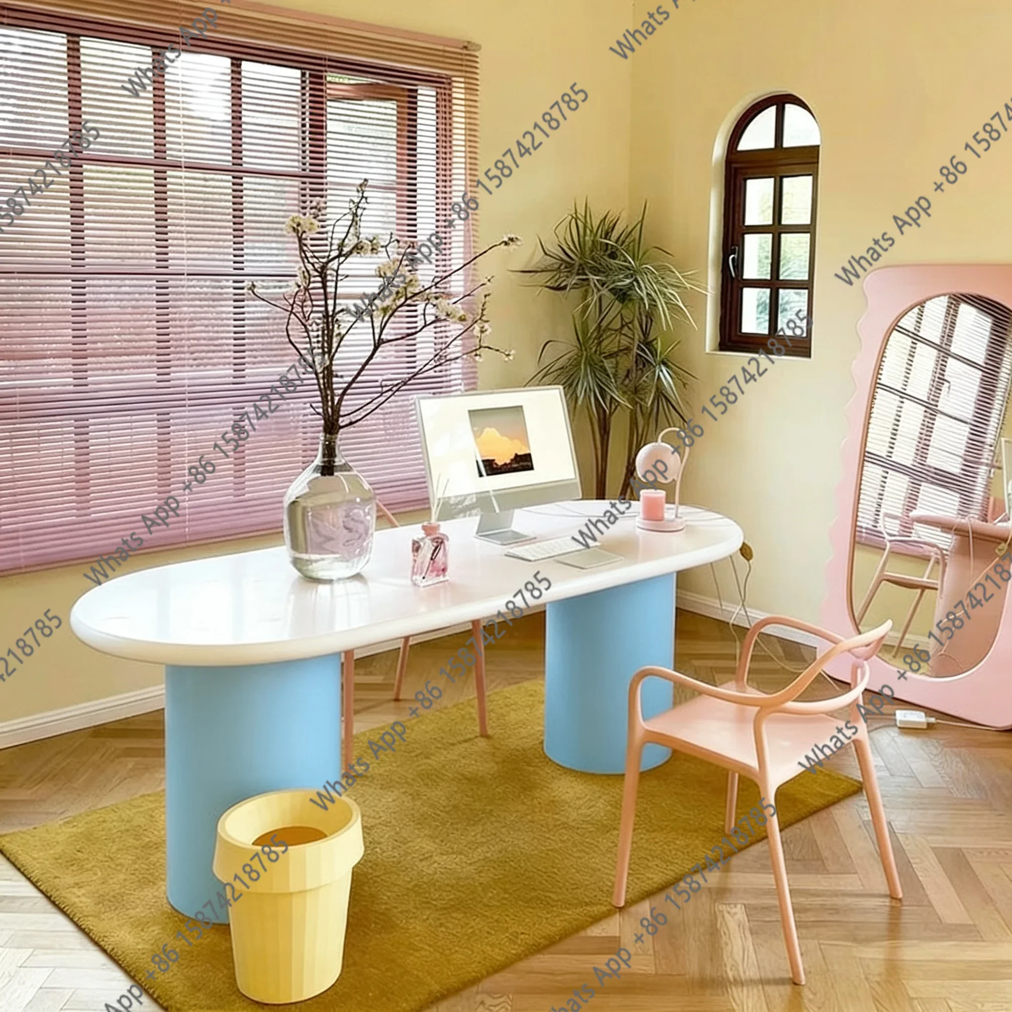 N65 Cream style dining table household small apartment designer oval color desk workbench