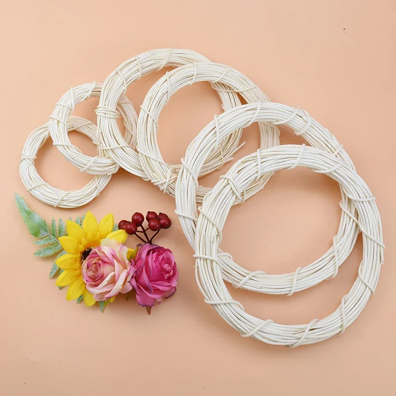 10/15/20cm White Rattan Ring Artificial Flowers Garland Dried Flower Frame For Christmas Home Decor DIY Floral Wedding Wreaths