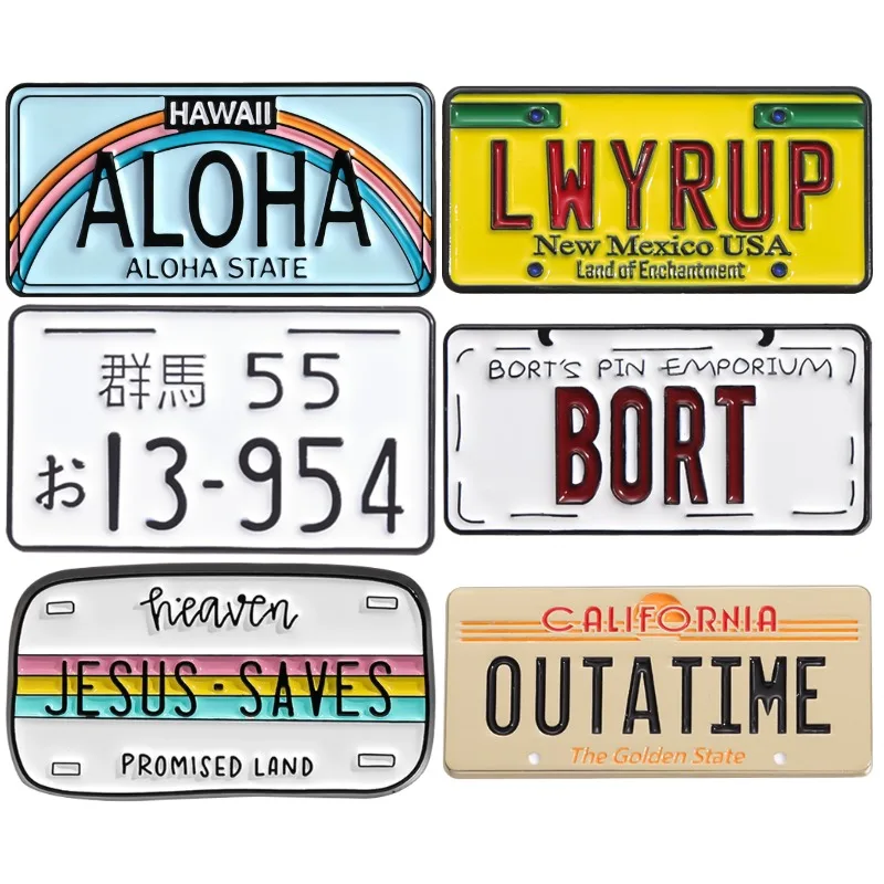 License Plate Enamel Pin Custom California Hawaii Brooch Lapel Badge Jesus Saves Heaven Jewelry Gift for Fans Friends
