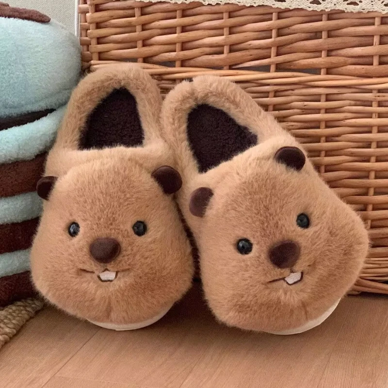 

2025 New Indoor Fluffy Slippers For Women Men Winter Warm Shoes Soft Plush Cute Cartoon Style Couples Home Floor Cotton Slipper