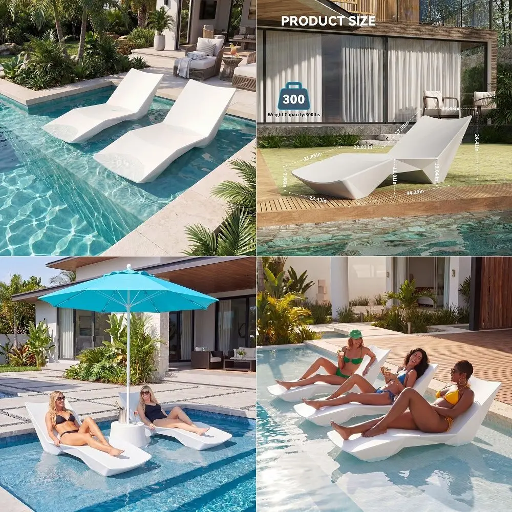 

Outdoor Chaise Lounge Chairs Set of 4, Oversized Lounge Chairs with 5Level Adjustable Backrest amp Cup Holder, Resin Waterproof