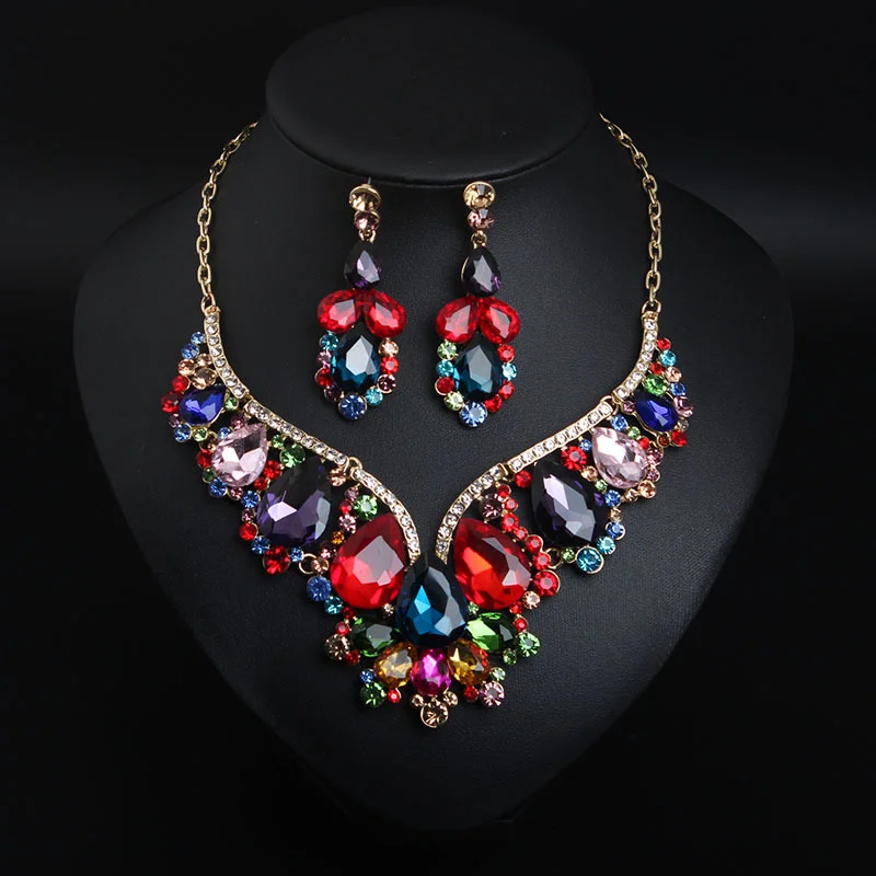 

Honeymoon Set - Crystal Gemstone Necklace and Earrings Set - Formal Evening Accessories