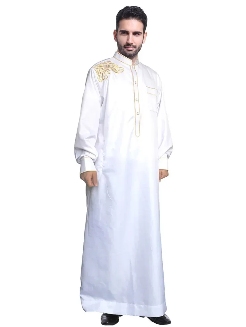 Ramadan Thobe per uomo musulmano colletto alla coreana manica lunga Arabia Saudita abiti islamici caftano Thawb caftano Dubai Abaya abbigliamento abito