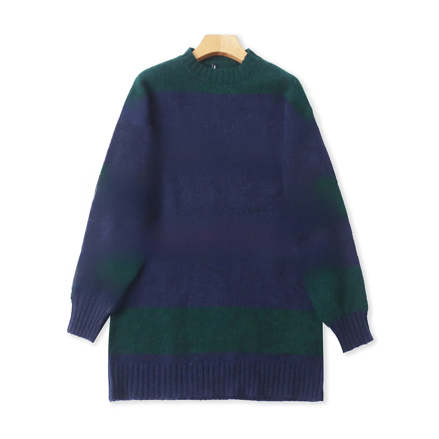 

Autumn Winter Women's Woolen Mid-Length Sweater Color Blo Slimming Warm Anti-Aging Striped Casual Woolen irt