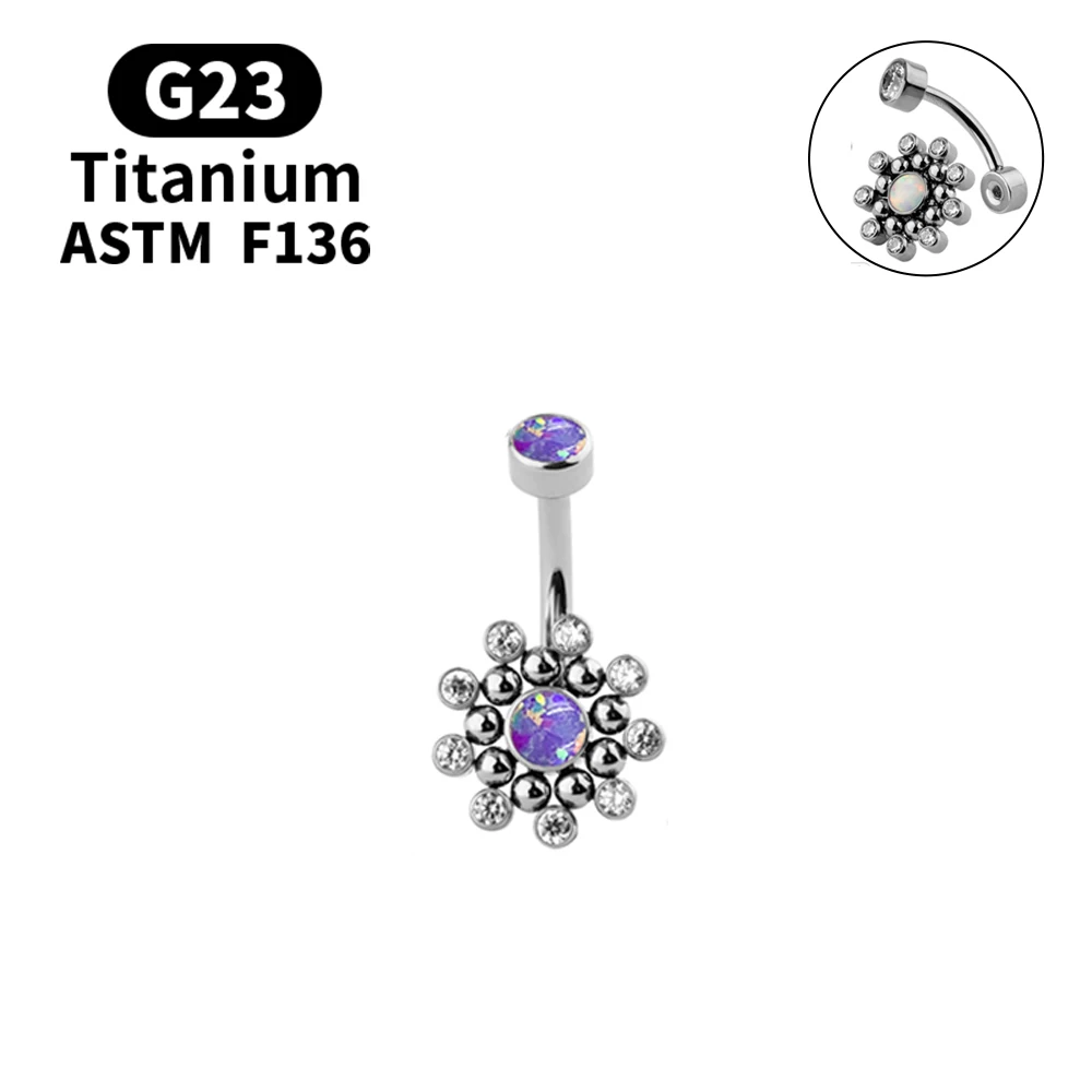 G23 Titanium Belly Button Ring Ingelegd Cz Opaal Multicolor Belly Button Geperforeerde Lichaam Sieraden Mode Trendy Sieraden