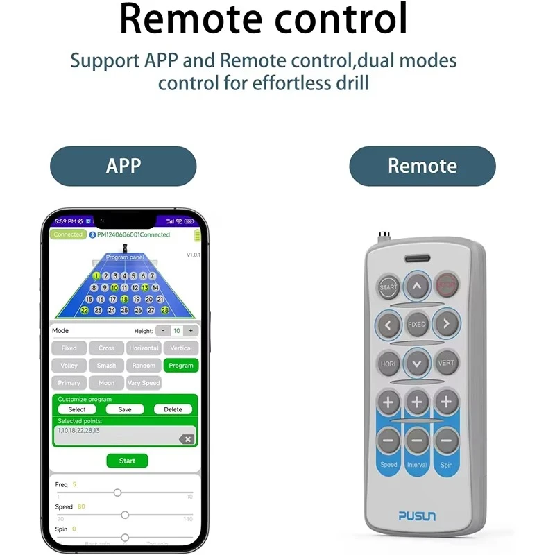 Padel Machine Ball Thrower Pusun PT-MAX C Tennis Ball Launcher With App/Remote Control