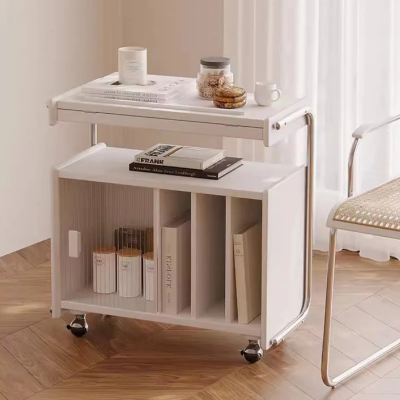 Solid Wood Mobile Storage Cabinet, Multifunctional Sideboard Shelf for Living Room, Bedroom & Bedside Magazine Rack