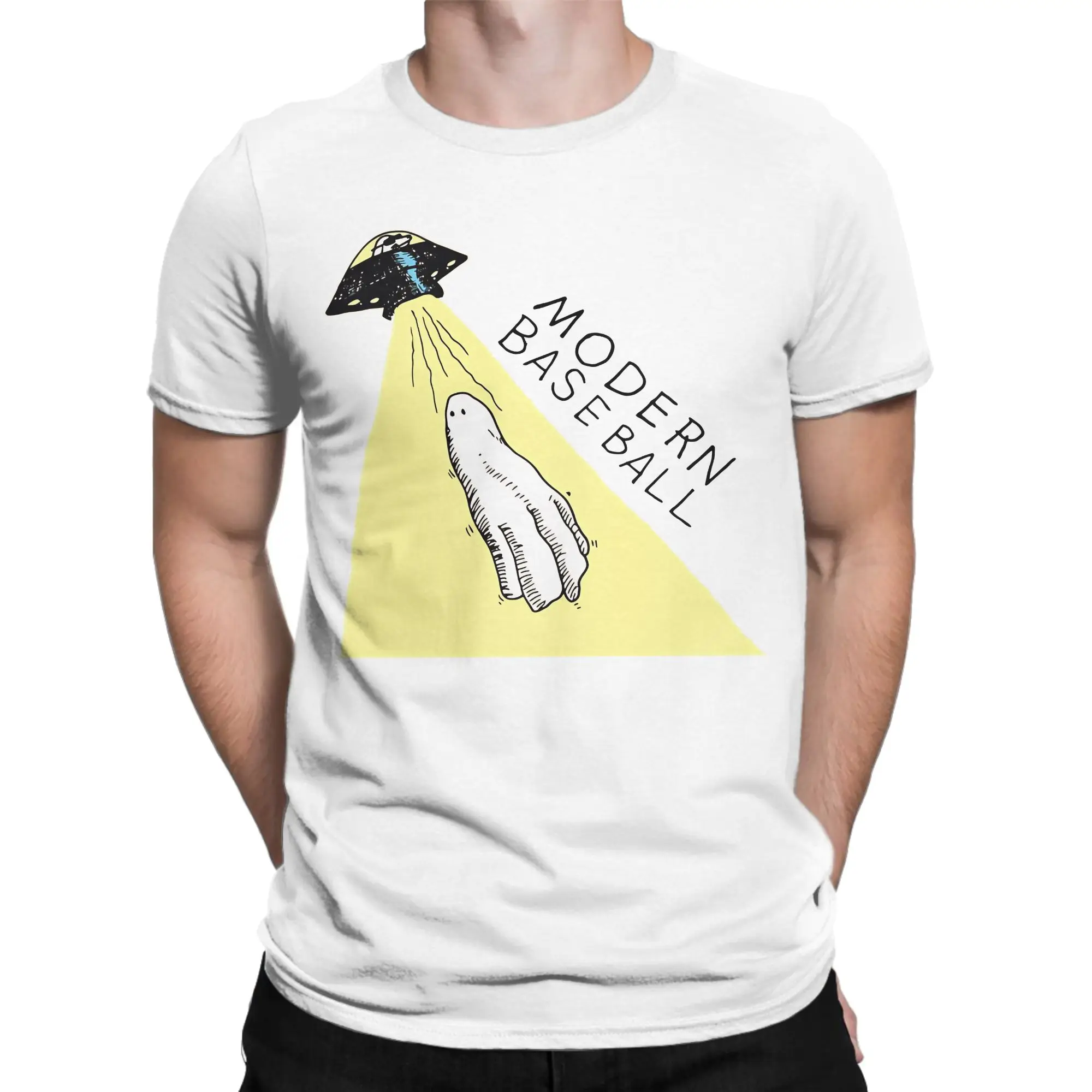 UFO Beam Graphic Classic Modern Baseball Funny 100% Cotton T-Shirt Tops Tees For Men