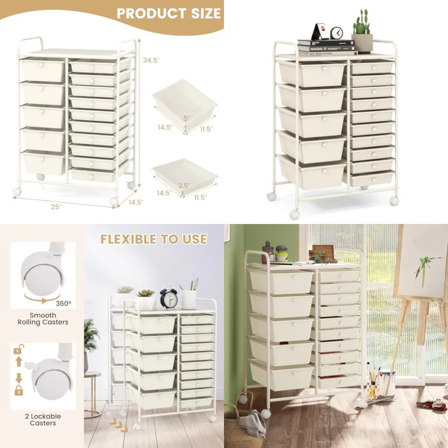 

Тележка-органайзер на 15 выдвижных ящиках для хранения, передвижная тележка с ящиками для художественных принадлежностей и рукоделия, на колесах, с металлическим каркасом