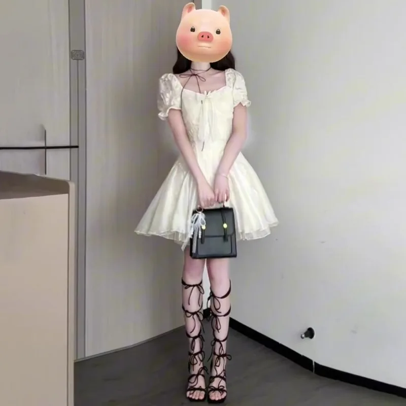 2025 novo verão doce vestido feminino estilo japonês emenda manga curta bonito e único temperamento fofo vestidos curtos