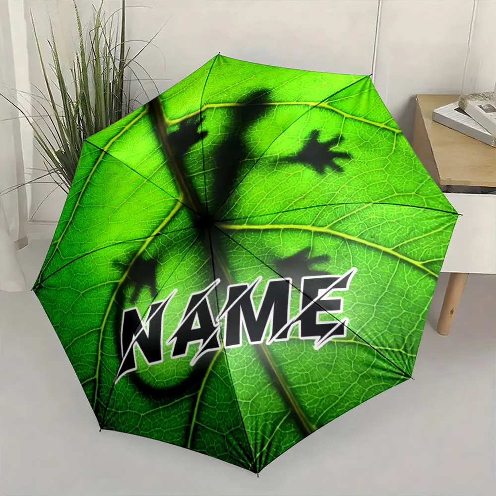 Custom Name Umbrella, Vibrant Green Leaf with Shadows Design Umbrella Folding Umbrella for Sunny and Rainy,Gift