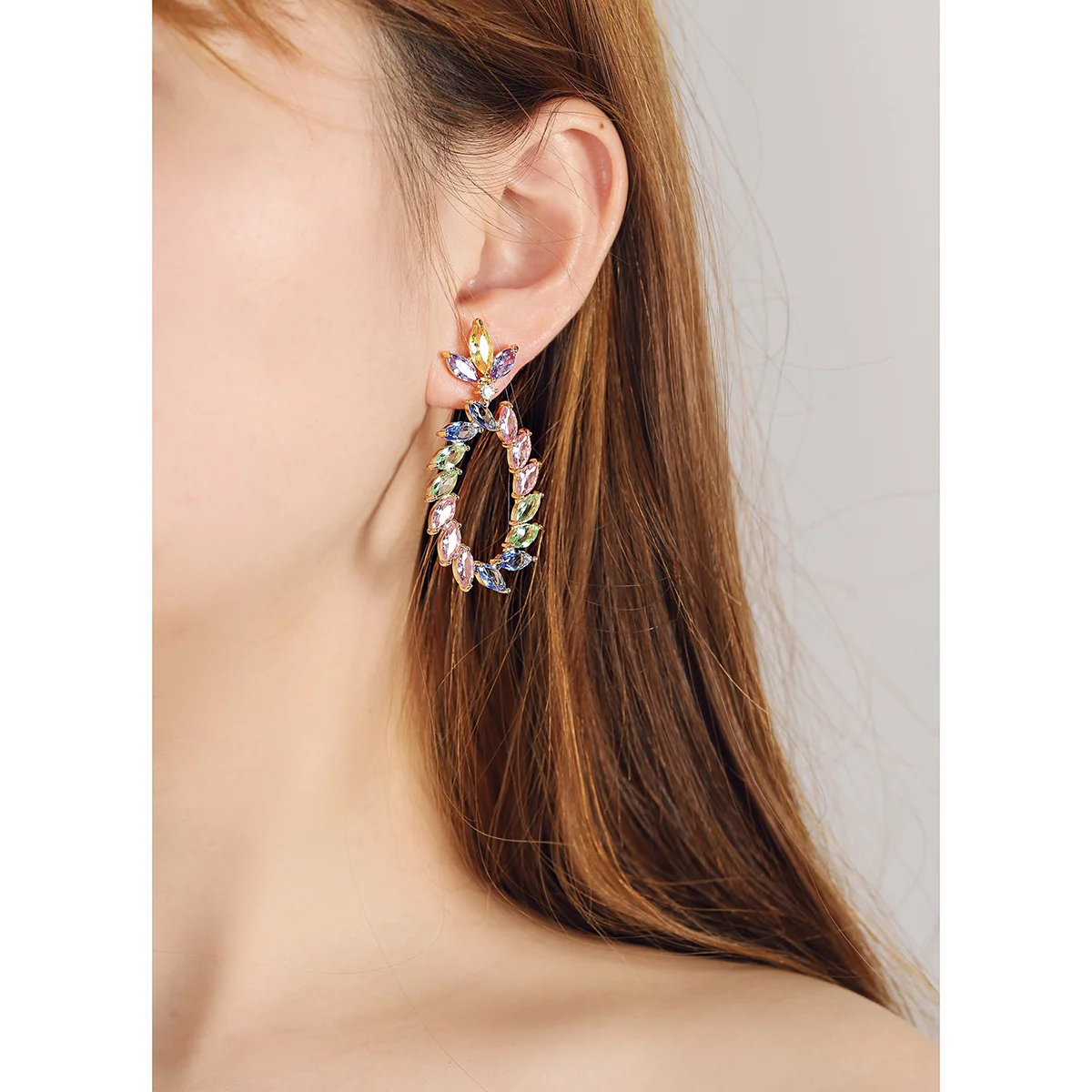 925 Silver Needle Luxury Marquise Cut Zircon Flower Hoop Earrings, Elegant Daily Wear Statement Jewelry Gift for Women