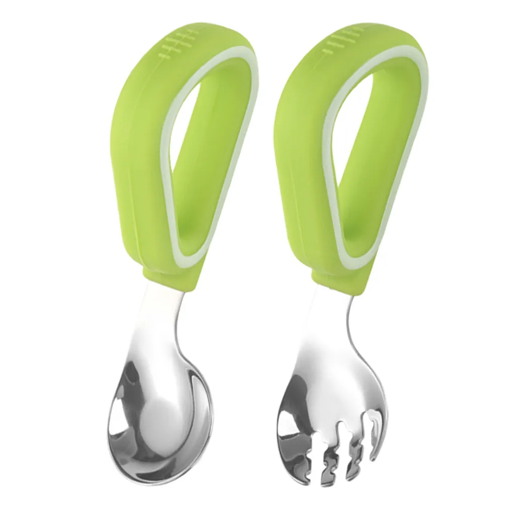 

Набор детских столовых приборов из нержавеющей стали с силиконовыми ручками: вилка, ложка, приборы для кормления малышей, ложки для еды, столовые приборы для ланч-бокса