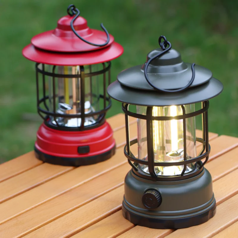 2 stuks LED-campinglantaarns Oplaadbare draagbare buitentuin Straatpad Gazonlamp Retro paardenlantaarn voor wandelen Vissen