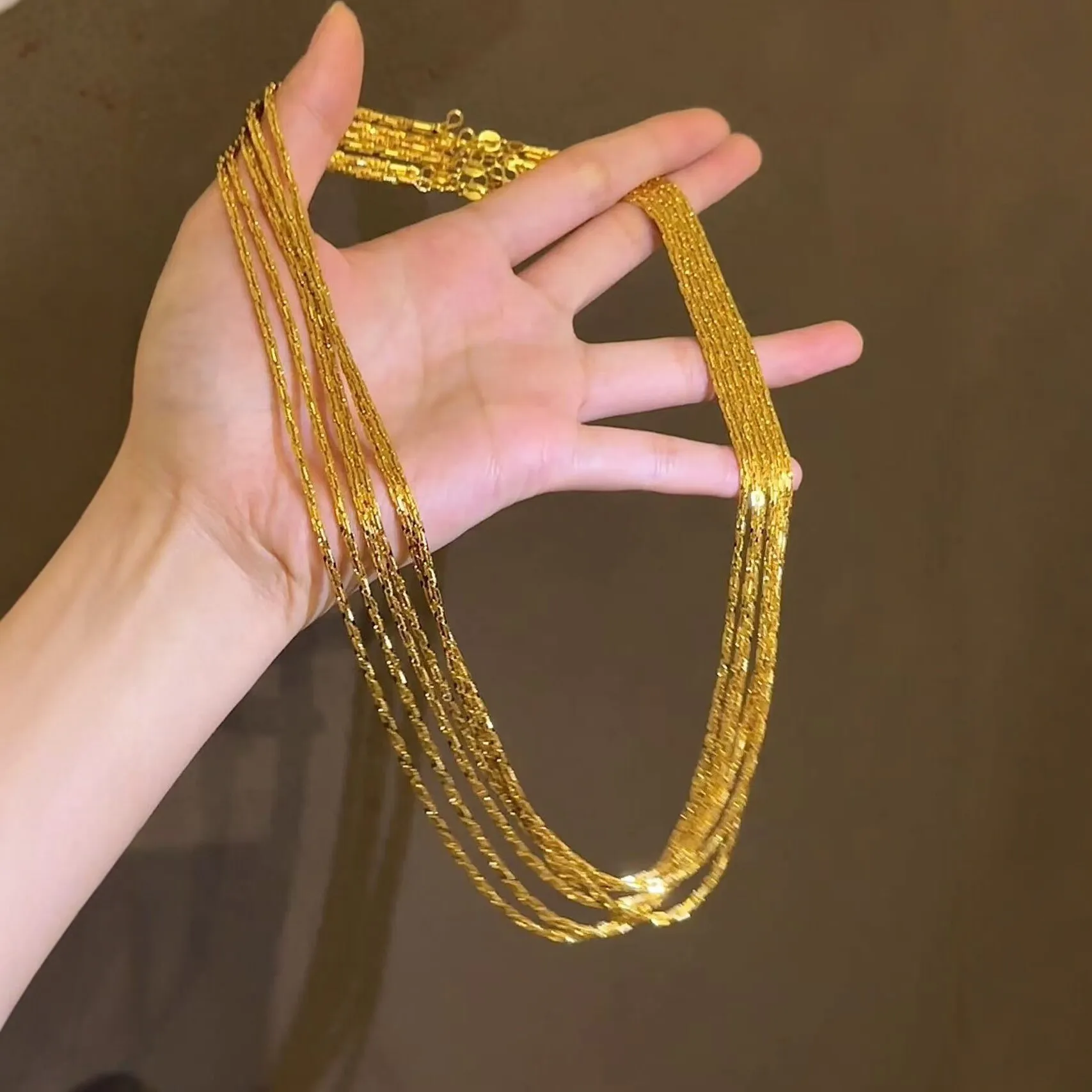 9999 Gold Dragon Bone Chain - Both Men's and Women's Luxury Lightweight Stud Necklace with Unique DesignStyle Long Necklace