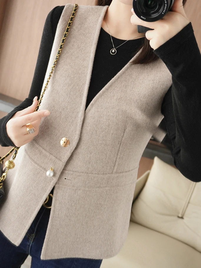 

Женский шерстяной жилет Jaet Svel, верхняя одежда в стиле ретро, весна-осень, новая модель, корейская версия, свободная посадка или длина