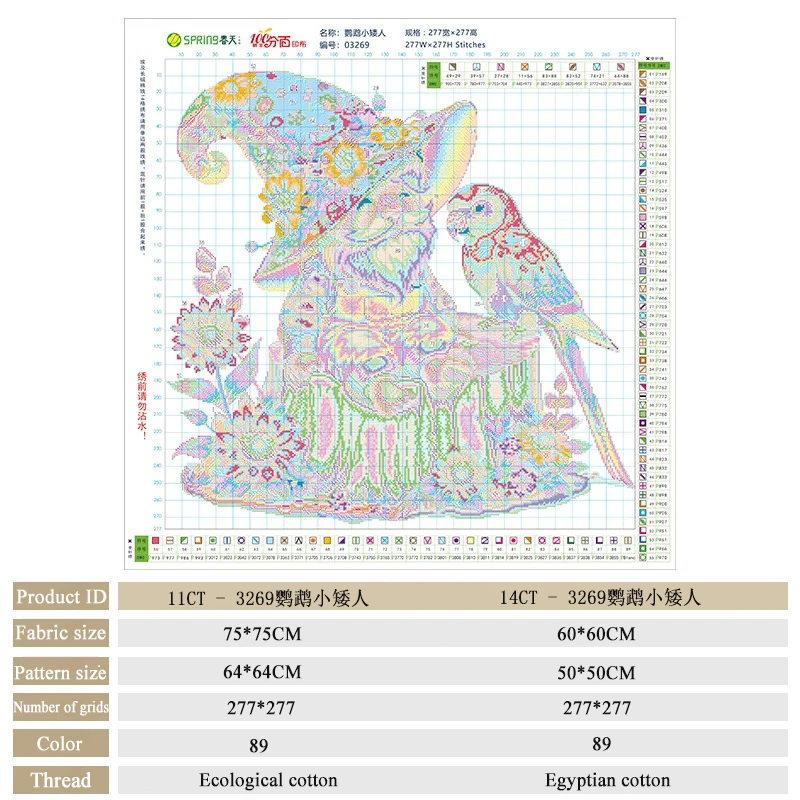 Spring cross stitch embroidery Stamped kit Parrot Dwarf Christmas decoration DIY Handcraft and creativity canvas for painting