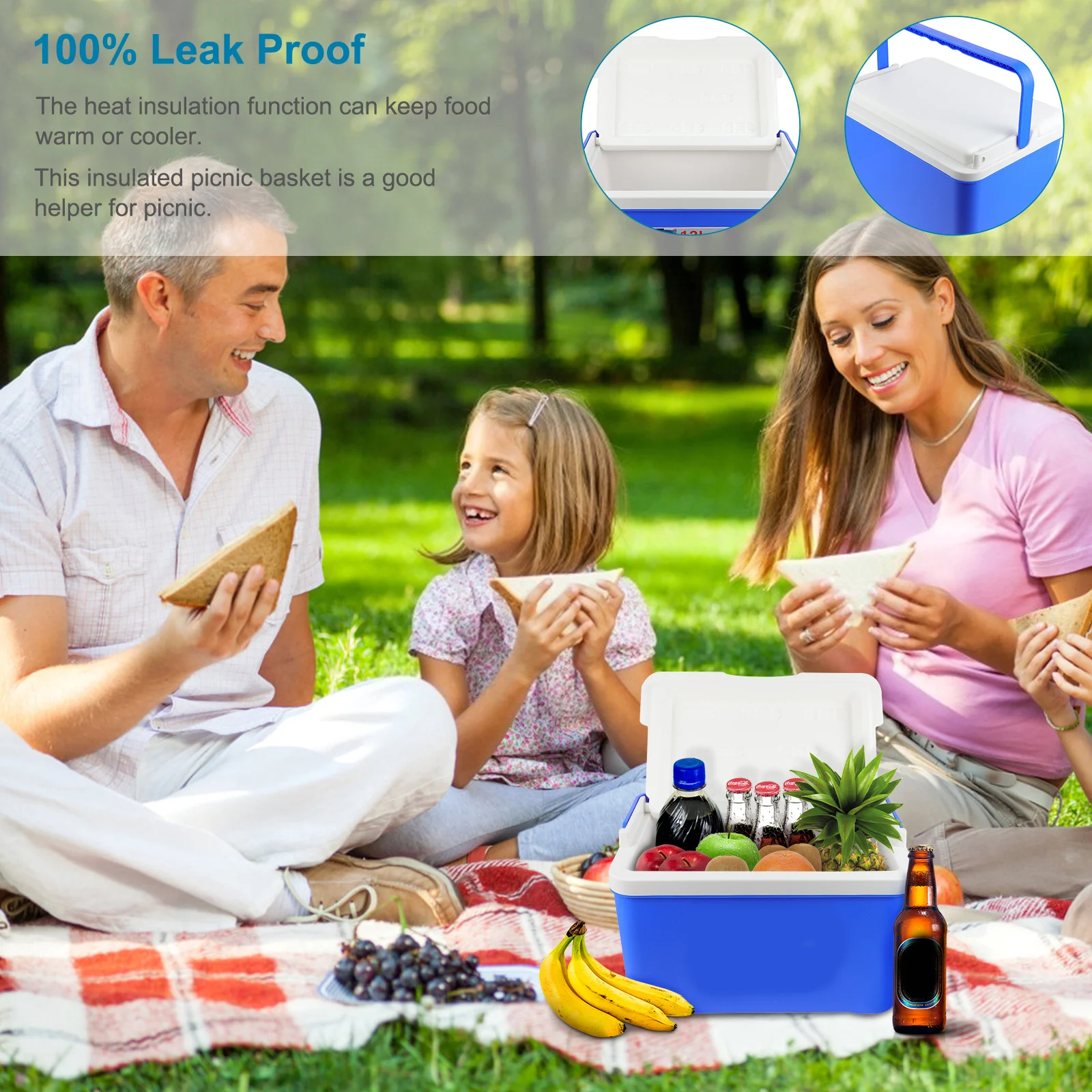 

Insulated Portable Picnic Basket 12L Heat Preservation Cooler Basket Large Lunch Bag Leak-Proof with Handle Travel Outdoor