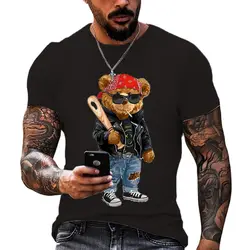 2024 Year 3D Teddy Bear Printing Men T Shirt CasualO-neck Short Sleeve Tops Summer Street TrendHip Hop Harajuku Oversized Tees