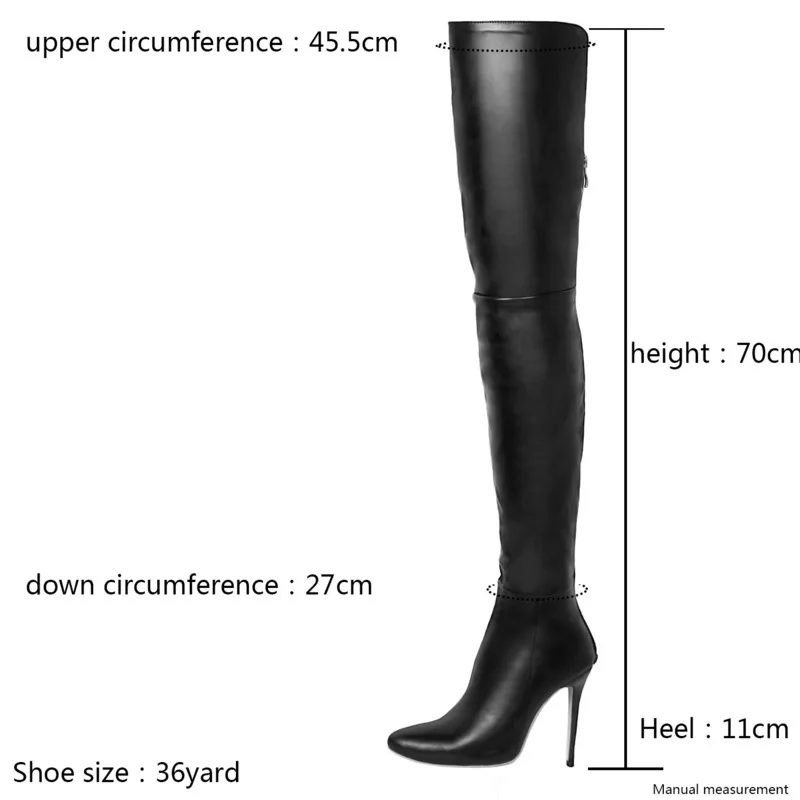 2024 High Heels Women Boots Black Patent Thigh High Boots Pointed Toe Zipper Over The Knee Boots Shoes Big Size Botas Femininas