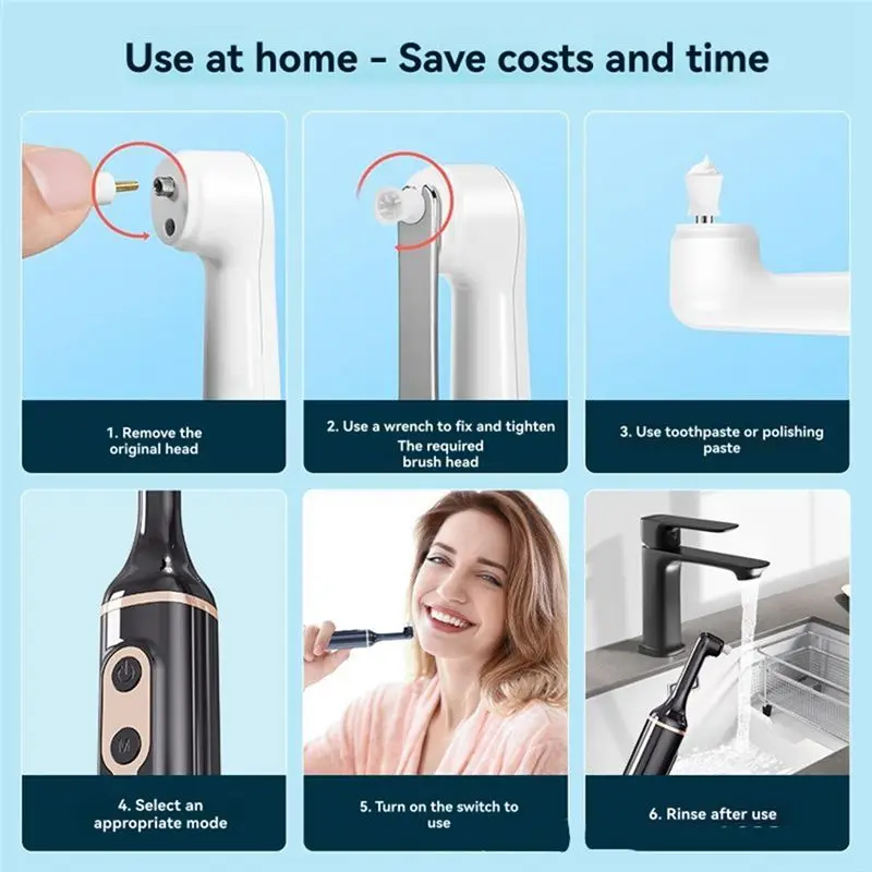 مجموعة أدوات تنظيف FORC مجموعة أدوات تلميع الأسنان الكهربائية للاستخدام العائلي بما في ذلك 5 رؤوس فرشاة نظام تفتيح الأسنان الكهربائية باللون الأبيض