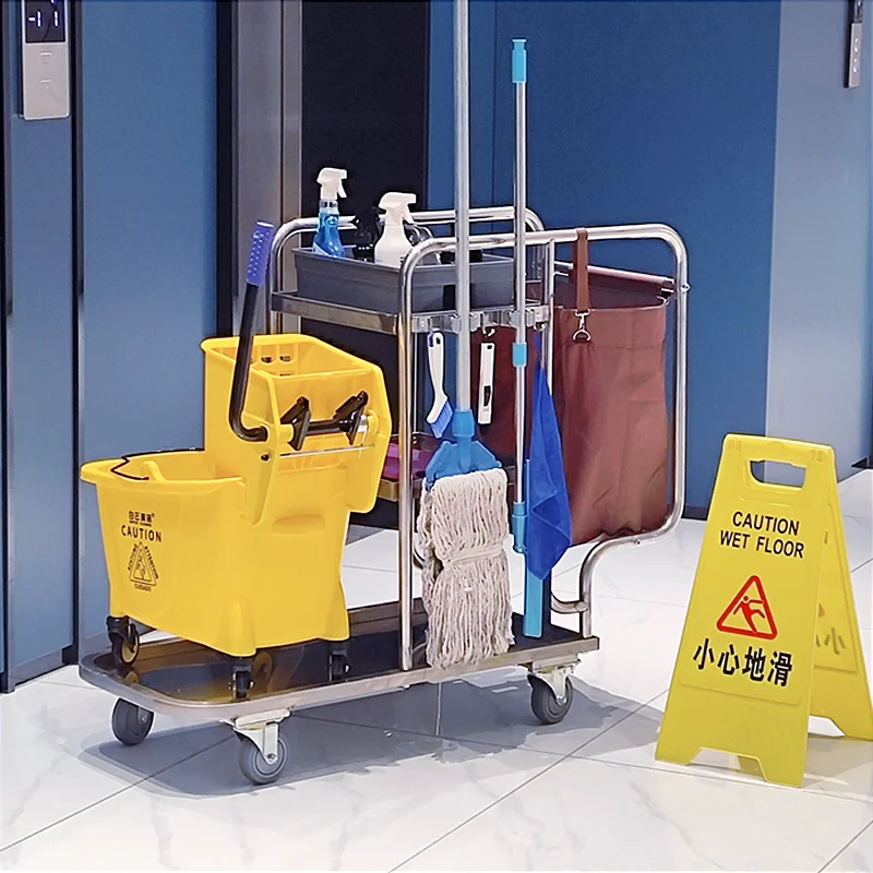 

Hotel stainless steel cleaning car, hotel special silent trolley, cleaning multi-functional cleaning car, tool car