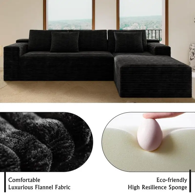 Sofá secional em forma de L de 104", sofá modular moderno com assento profundo, estofado para sala de estar e quarto, sem montagem