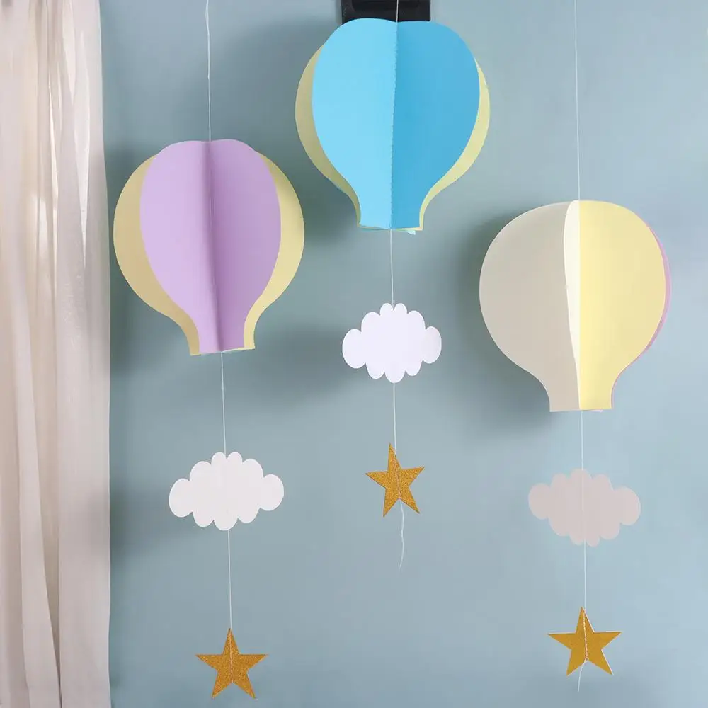 3D Love Hot Air Balloon Cloud Pendant Festive Cartoon Hot Air Balloon Paper Garland DIY Hot Air Balloon Hanging Bunting