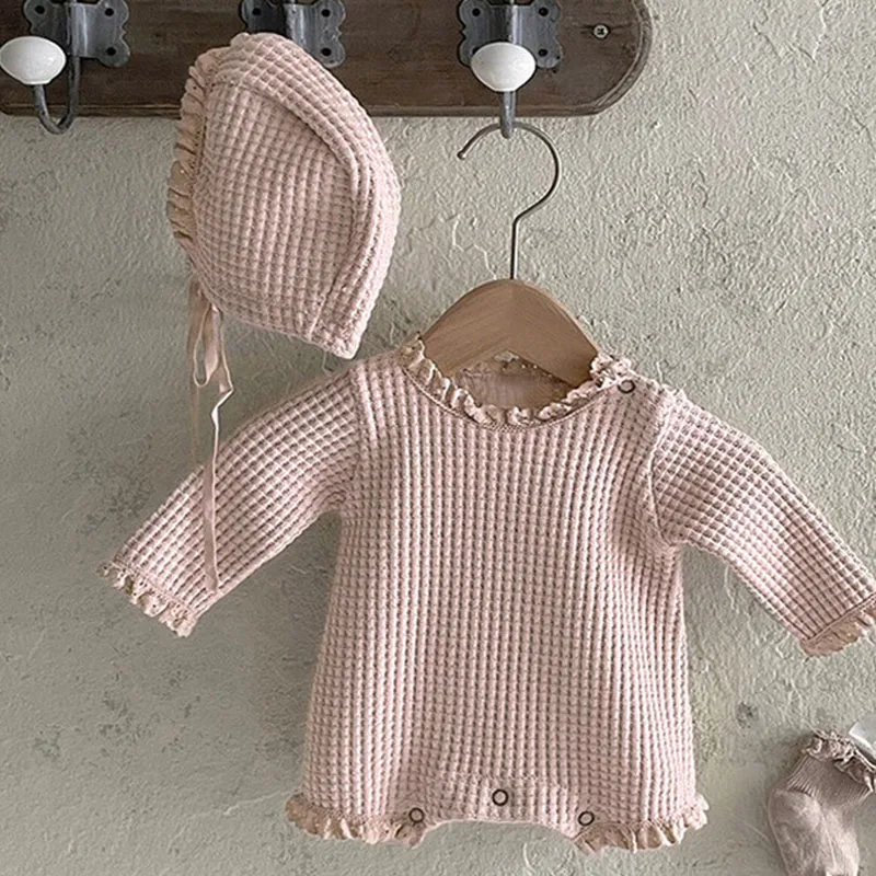 Autumn Baby Bodysuits Baby Girls Solid Long Sleeve One Piece Toddler Boys Waffle Jumpsuits Infant Clothing