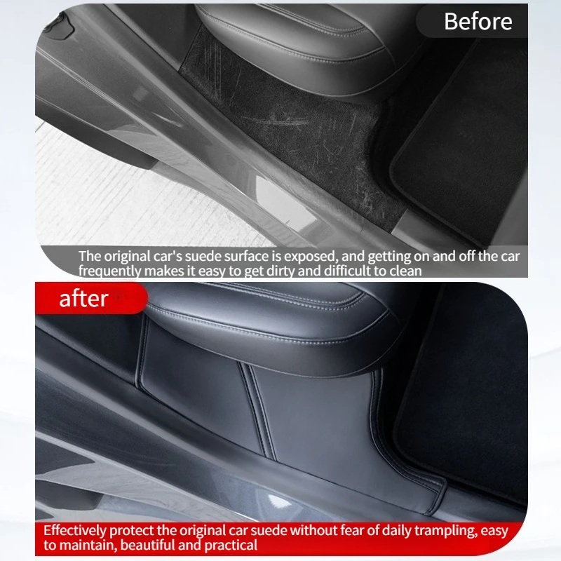 Rear Door Sill Pad for Tesla Model Y 2019-2024 Anti Kick Dirt Threshold Strip PU Leather Protective Cover Car Inner Hidden Pads