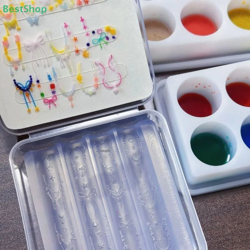 🍄 3D シリコーンネイルアートモールドレリーフちょう結びビーズチェーンストラップハートデザイン DIY ネイルデコレーション透明マニキュアテンプレート