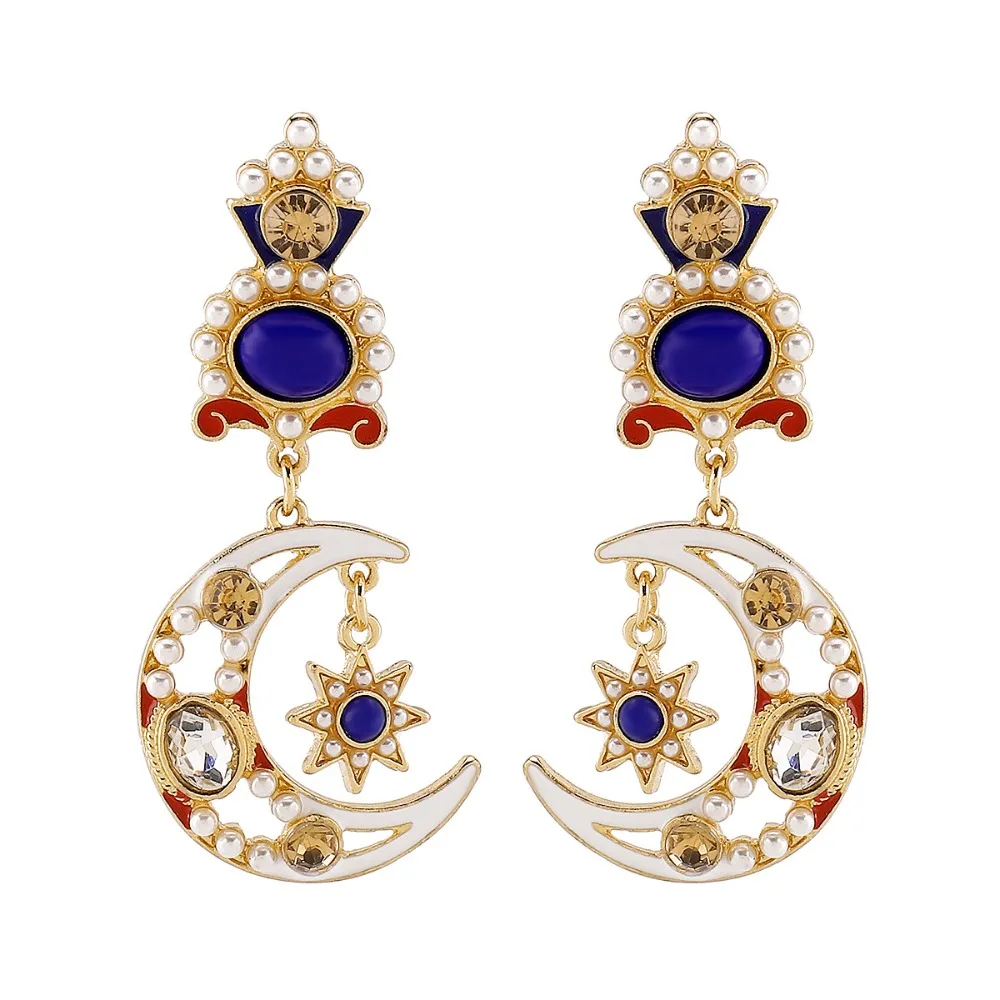 

Sweet Handmade Sun&Moon Earrings Minority Design Medieval Style Dangle Earring Alloy Tassel Crystal Earrings Banquet
