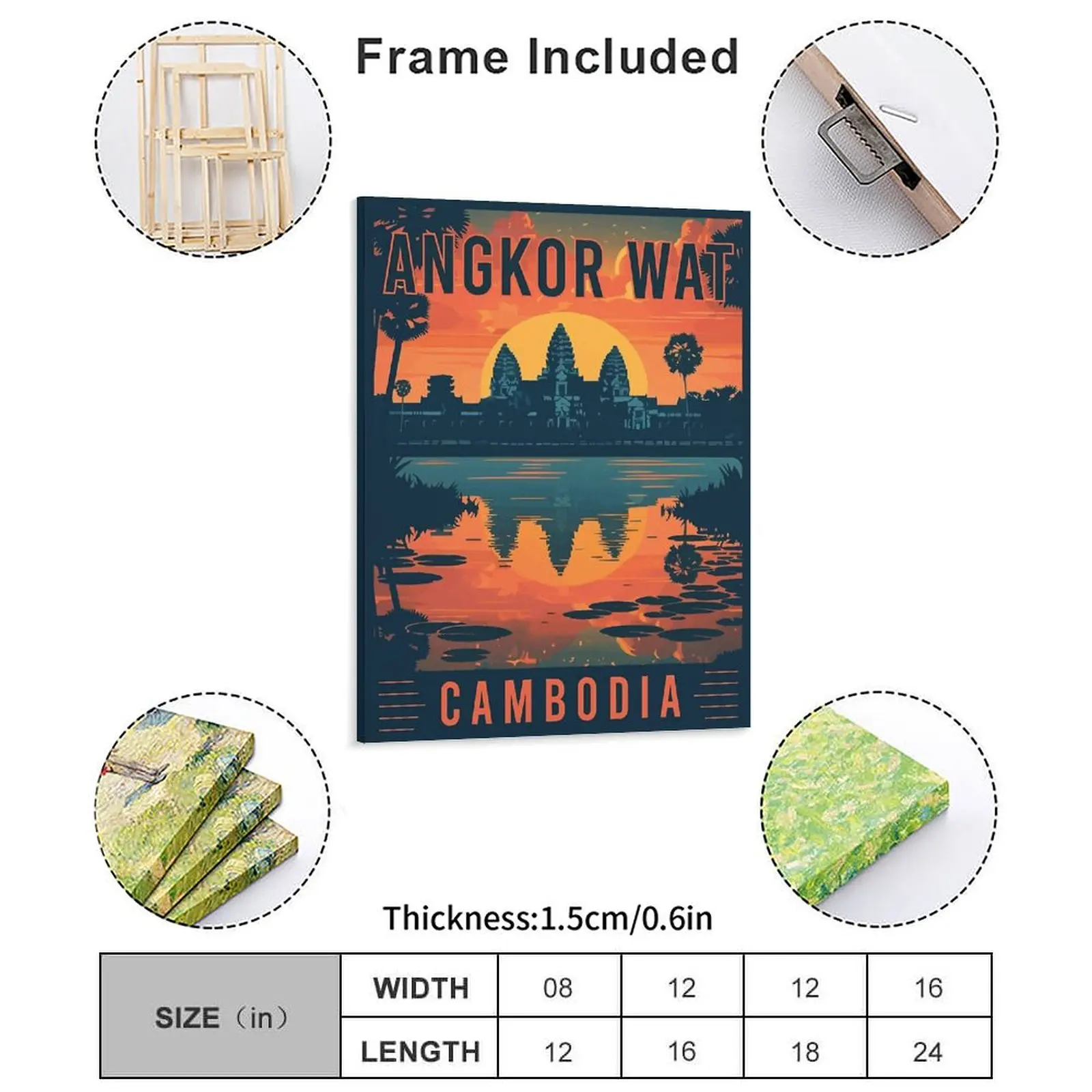 A Vintage Travel Illustration Of Angkor Wat Cambodia Canvas Painting Poster Wall Cave Angkor Wat Cambodia Framed Wall Painting