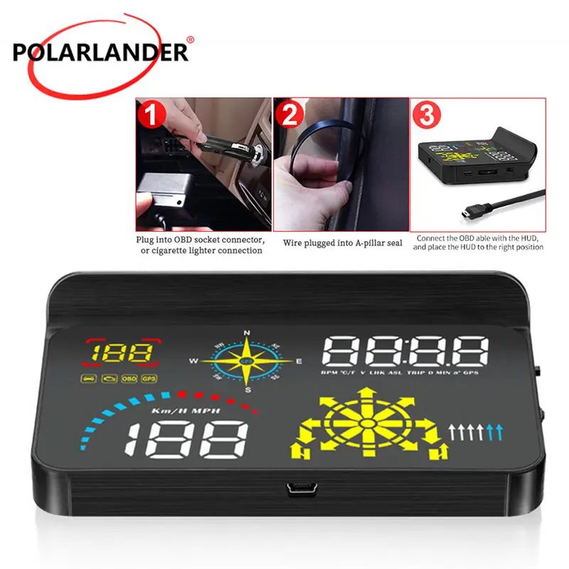 Q10 Dual Mode OBD2 GPS Car HUD Head‑Up Display 5.8 Inch Speedometer Fuel Consumption Navigation Projector
