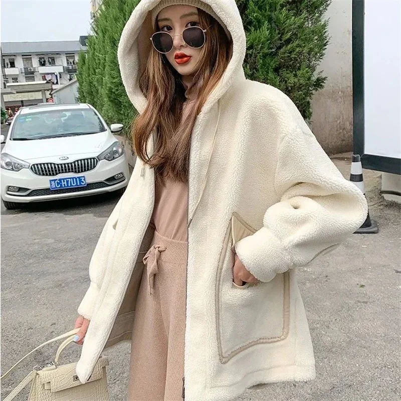 2023 Spring Autumn Lamb Wool Coat Women's Mid length Korean version Thickened Sheep Shearing Coat Leather Wool One Piece Coat